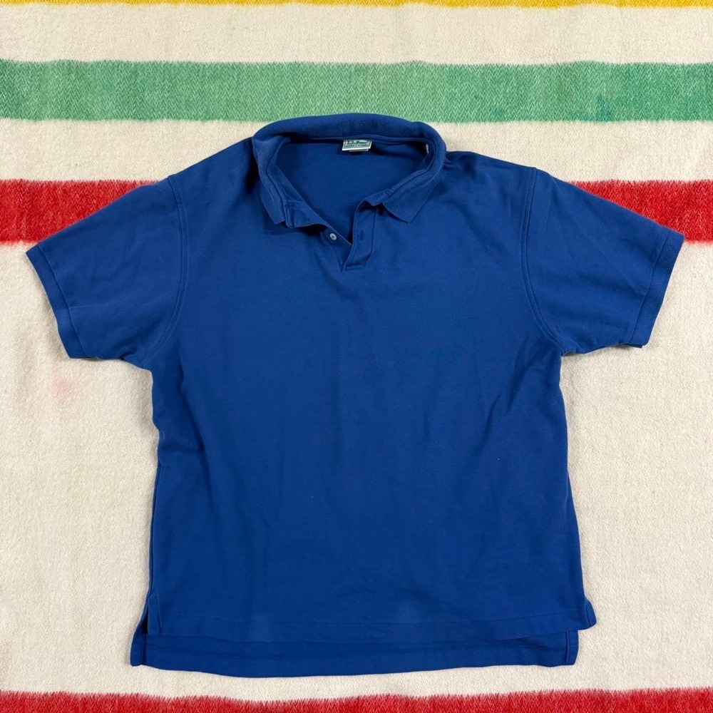 Vintage 90s LL Bean Cotton Polo Shirt Made in USA Blue Mens Large